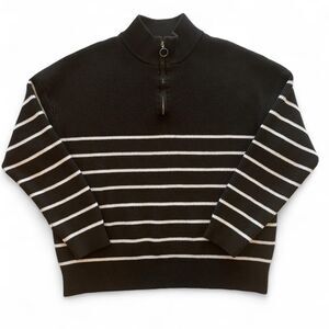 lillusory olive and white striped quarter zip sweater